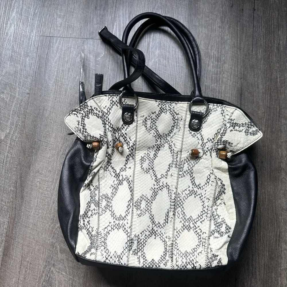 Vtg  CHI by Carlos‎ Falchi Shoulder Purse Handbag Leather Snake Skin Pewter NWOT